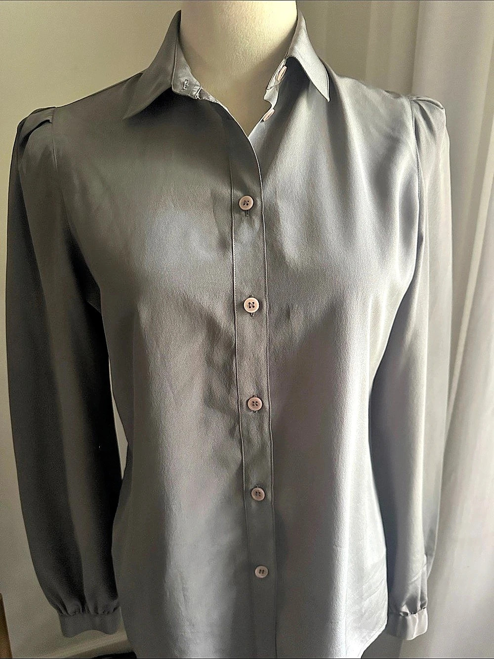 Vintage Regina Porter Satin Button Down Blouse in Gray Size 6